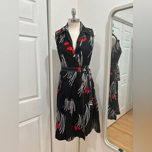 Vintage Fenno-Sport Black Wrap Dress with White & Red Tulip Motif